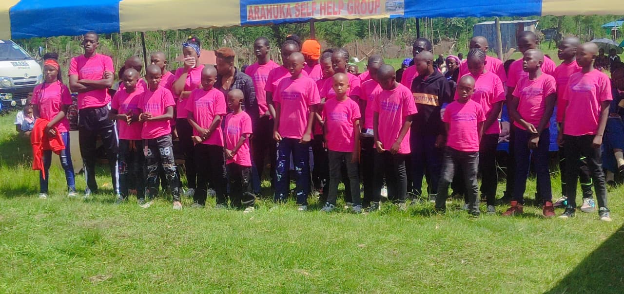 Children and staff at Gladys's burial